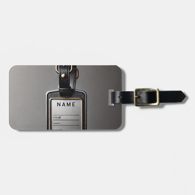 Luxury TravelTag |Metallic Look With Leather Strap Luggage Tag (Front Horizontal)