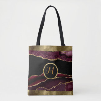 Luxury Trendy Black ,Gold, Burgundy Faux Agate  Tote Bag