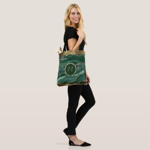 Luxury Trendy Black ,Gold, Green Faux Agate Tote Bag