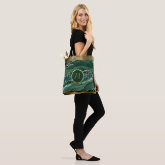 Luxury Trendy Black ,Gold, Green Faux Agate  Tote Bag