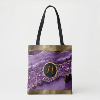 Luxury Trendy Black ,Gold, Purple Faux Agate  Tote Bag