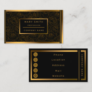 Luxury Trendy Black Gold Rose Add Your Text Busin Business Card