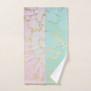 Luxury Trendy Blush Pink Soft Mint Gold Collection Bath Towel Set