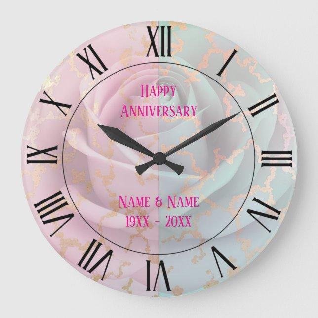 Luxury Trendy Blush Pink Soft Mint Gold Collection Large Clock (Front)