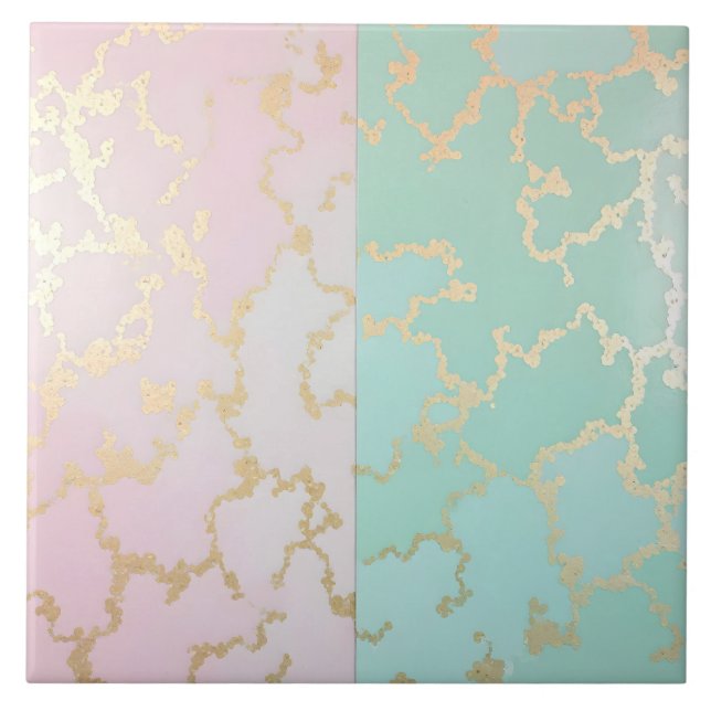 Luxury Trendy Blush Pink Soft Mint Gold Collection Tile (Front)