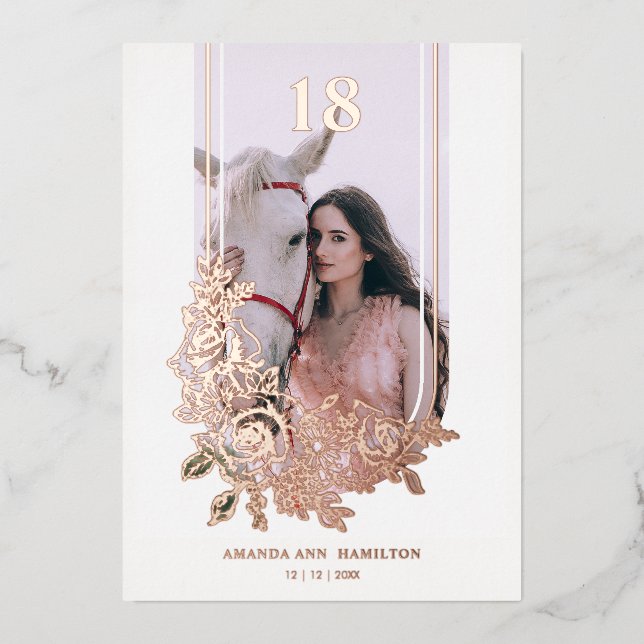 Luxury Trendy Floral Birthday Party Photo (Front)