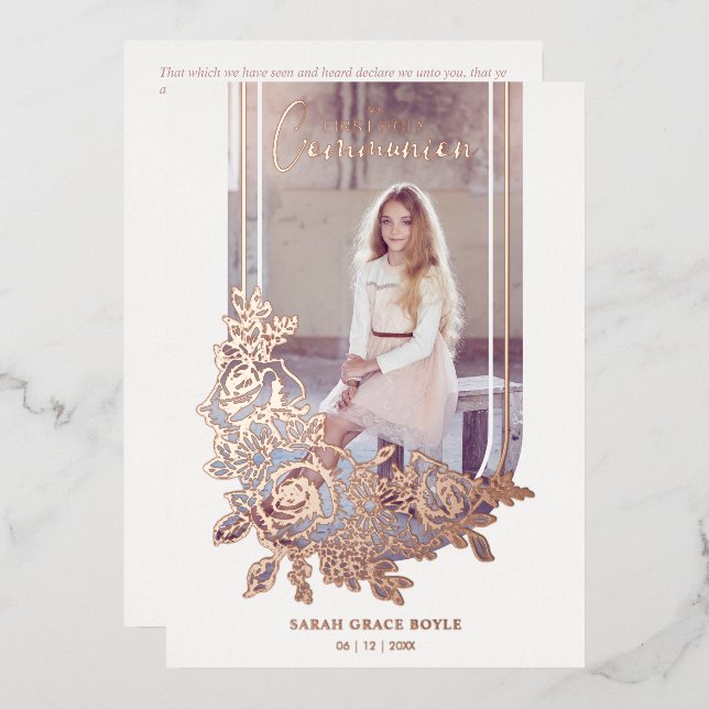 Luxury Trendy Floral My First Holy Communion Photo (Front/Back)