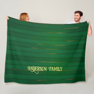 Luxury Trendy Green Gold Linen Texture Collection Fleece Blanket