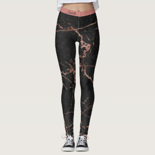 Luxury Trendy Marble Pink Black Add Text Leggings