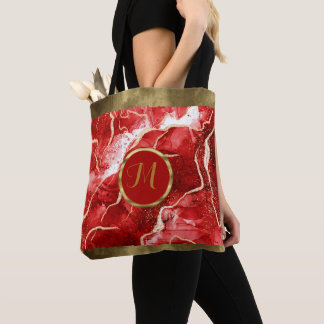 Luxury Trendy Red ,Gold, Pink Faux Agate  Tote Bag