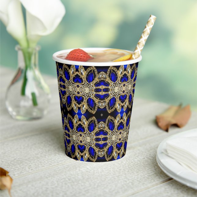 Luxury Trendy Stylish Gold Turquoise Cobalt Blue  Paper Cups (Insitu)