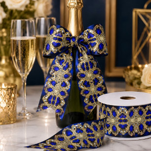 Luxury Trendy Stylish Gold Turquoise Cobalt Blue  Satin Ribbon