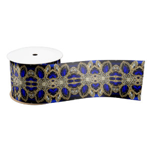 Luxury Trendy Stylish Gold Turquoise Cobalt Blue Satin Ribbon