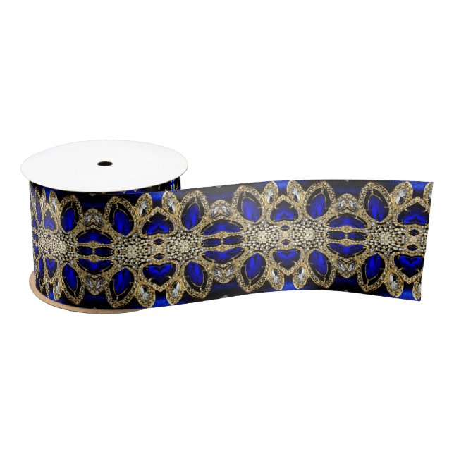 Luxury Trendy Stylish Gold Turquoise Cobalt Blue  Satin Ribbon (Spool)