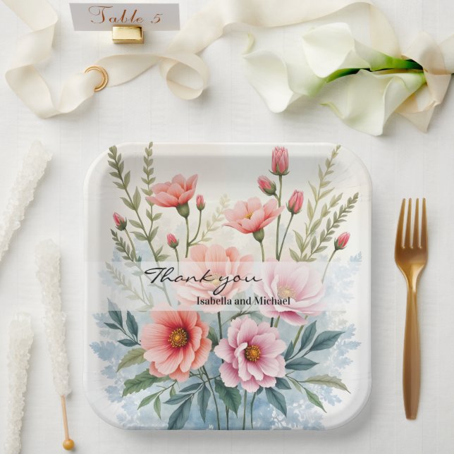 Luxury Trendy Wildflowers Beautiful Collection Paper Plate (Wedding)