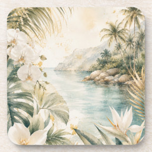 Luxury Tropical Coastal Watercolor Wall Art Coaster