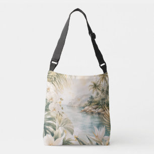 Luxury Tropical Coastal Watercolor Wall Art Crossbody Bag