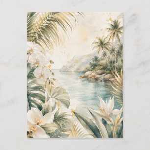 Luxury Tropical Coastal Watercolor Wall Art Holiday Postcard