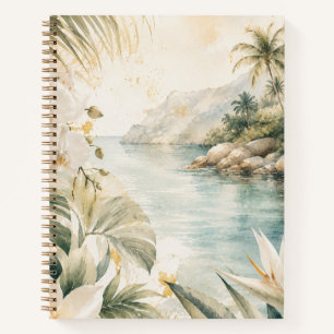 Luxury Tropical Coastal Watercolor Wall Art Notebook