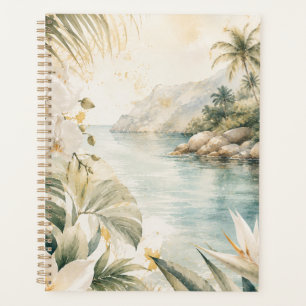 Luxury Tropical Coastal Watercolor Wall Art Planner