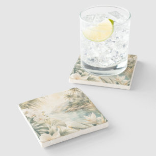 Luxury Tropical Coastal Watercolor Wall Art Stone Coaster
