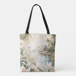 Luxury Tropical Coastal Watercolor Wall Art Tote Bag