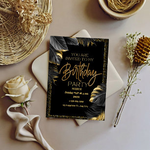 Luxury Tropical Leaf Happy Birthday Party Invitation