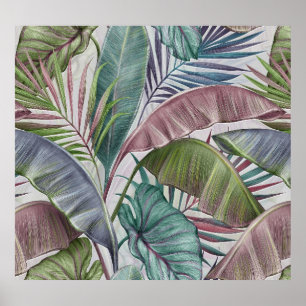 Luxury tropical leaves: pastel seamless. poster