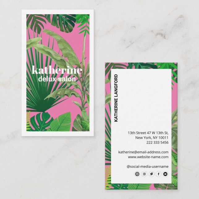 Luxury Tropical Modern Boutique & Salon Pink Business Card (Front/Back)