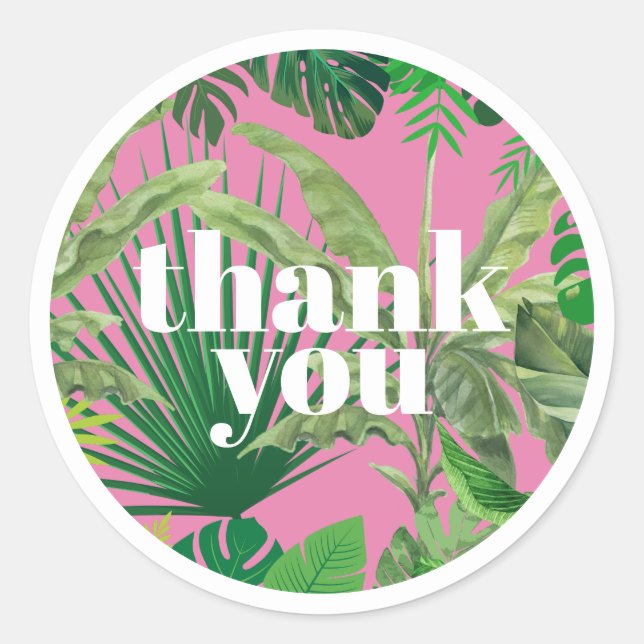 Luxury Tropical Modern Boutique & Salon Pink Classic Round Sticker (Front)