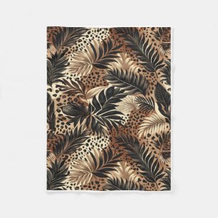 Luxury Tropical Pattern With Dark Plant Leaves Fle Fleece Blanket