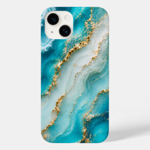 Luxury Turquoise Agate Marble with Gold Veins Case-Mate iPhone 14 Case