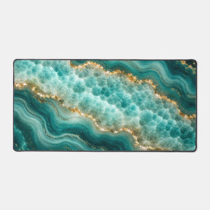 Luxury Turquoise Agate Marble with Gold Veins Desk Mat