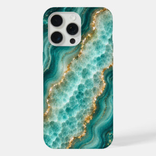Luxury Turquoise Agate Marble with Gold Veins iPhone 15 Pro Max Case