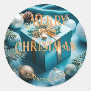 Luxury Turquoise Blue & Gold Christmas Gifts  Classic Round Sticker
