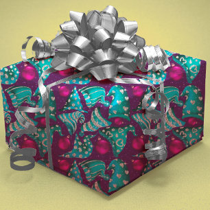 Luxury turquoise faux glitter gnome hat Christmas Wrapping Paper Sheet