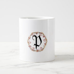 Luxury Turquoise floral gradient monogram name Large Coffee Mug