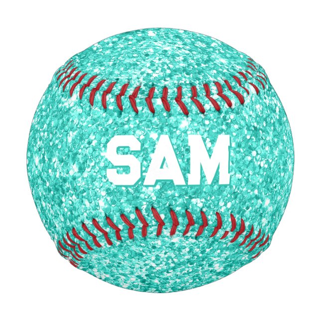 Luxury Turquoise Glitter Bold Sport Monogram Baseball (Front)