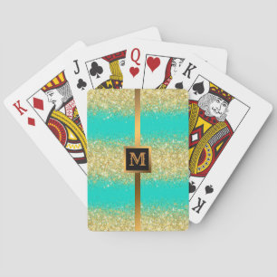 Luxury Turquoise Gold Glitter Playing Cards