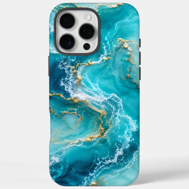 Luxury Turquoise Ocean Marble with Gold Foil Waves Case-Mate iPhone Case (Back)
