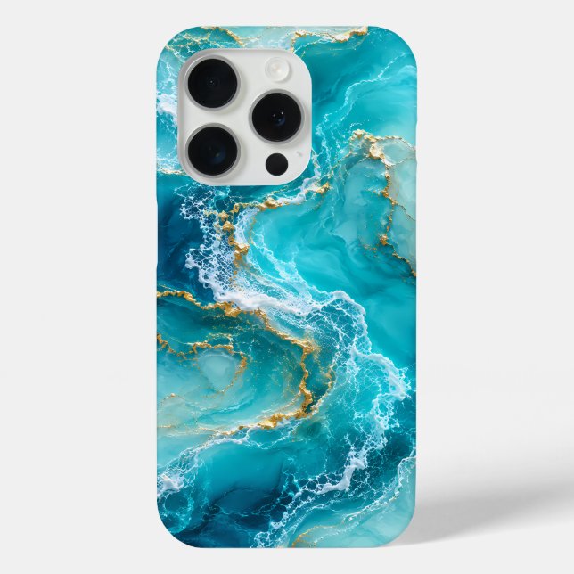 Luxury Turquoise Ocean Marble with Gold Foil Waves Case-Mate iPhone Case (Back)