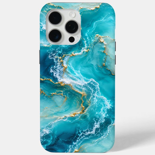 Luxury Turquoise Ocean Marble with Gold Foil Waves Case-Mate iPhone Case (Back)