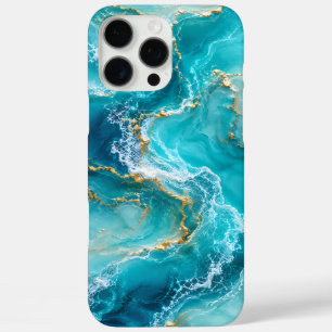 Luxury Turquoise Ocean Marble with Gold Foil Waves iPhone 16 Pro Max Case