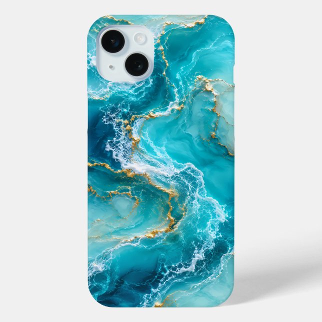 Luxury Turquoise Ocean Marble with Gold Foil Waves Case-Mate iPhone Case (Back)
