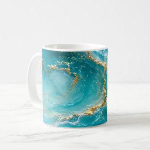 Luxury Turquoise Ocean Marble with Gold Foil Waves Coffee Mug