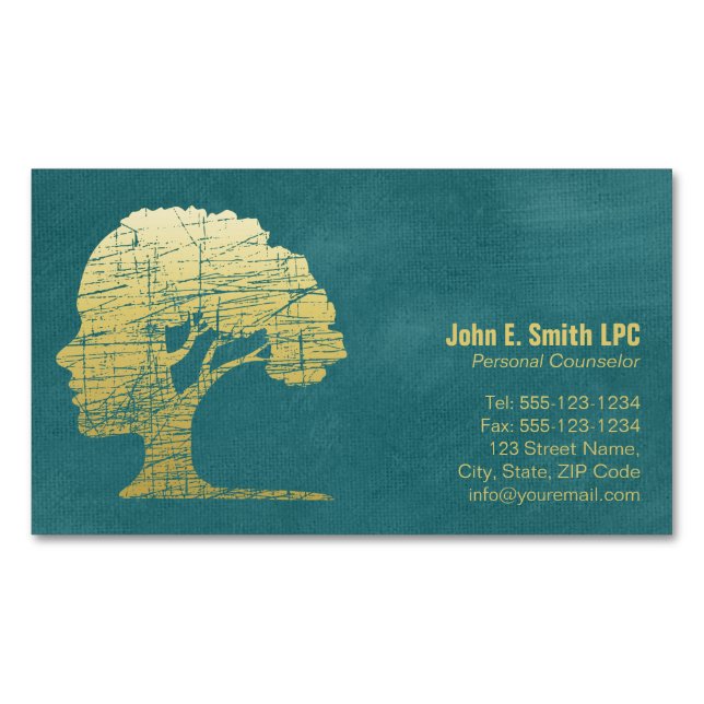 Luxury Turquoise Psychologist Personal Counsellor Magnetic Business Card (Front)