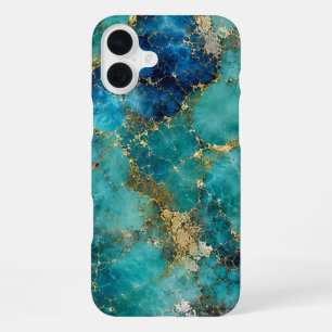 Luxury Turquoise Stone with Elegant Gold Veins iPhone 16 Plus Case