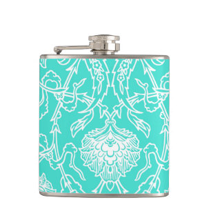 Luxury Turquoise & White Damask Decorative Pattern Hip Flask