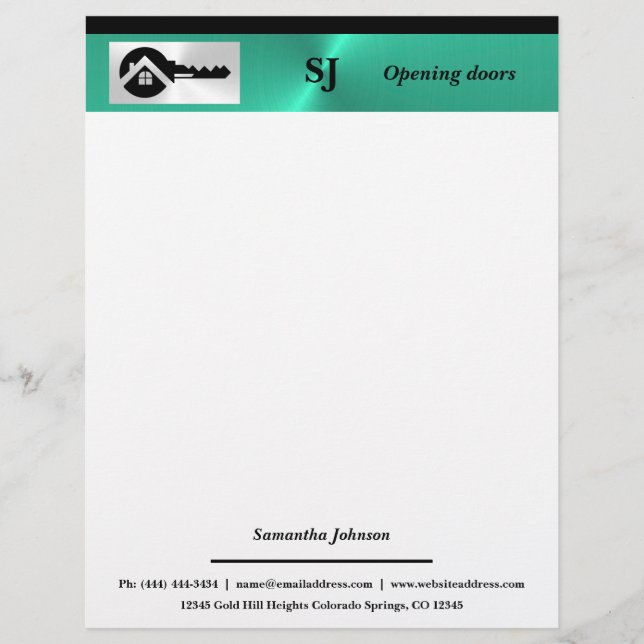 Luxury Turquoise with Black Key Real Estate  Custom Letterhead (Front)