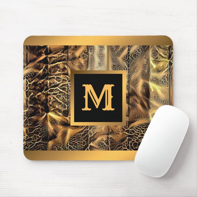 Luxury Unique Wood Gold Monogrammed Mouse Mat (With Mouse)